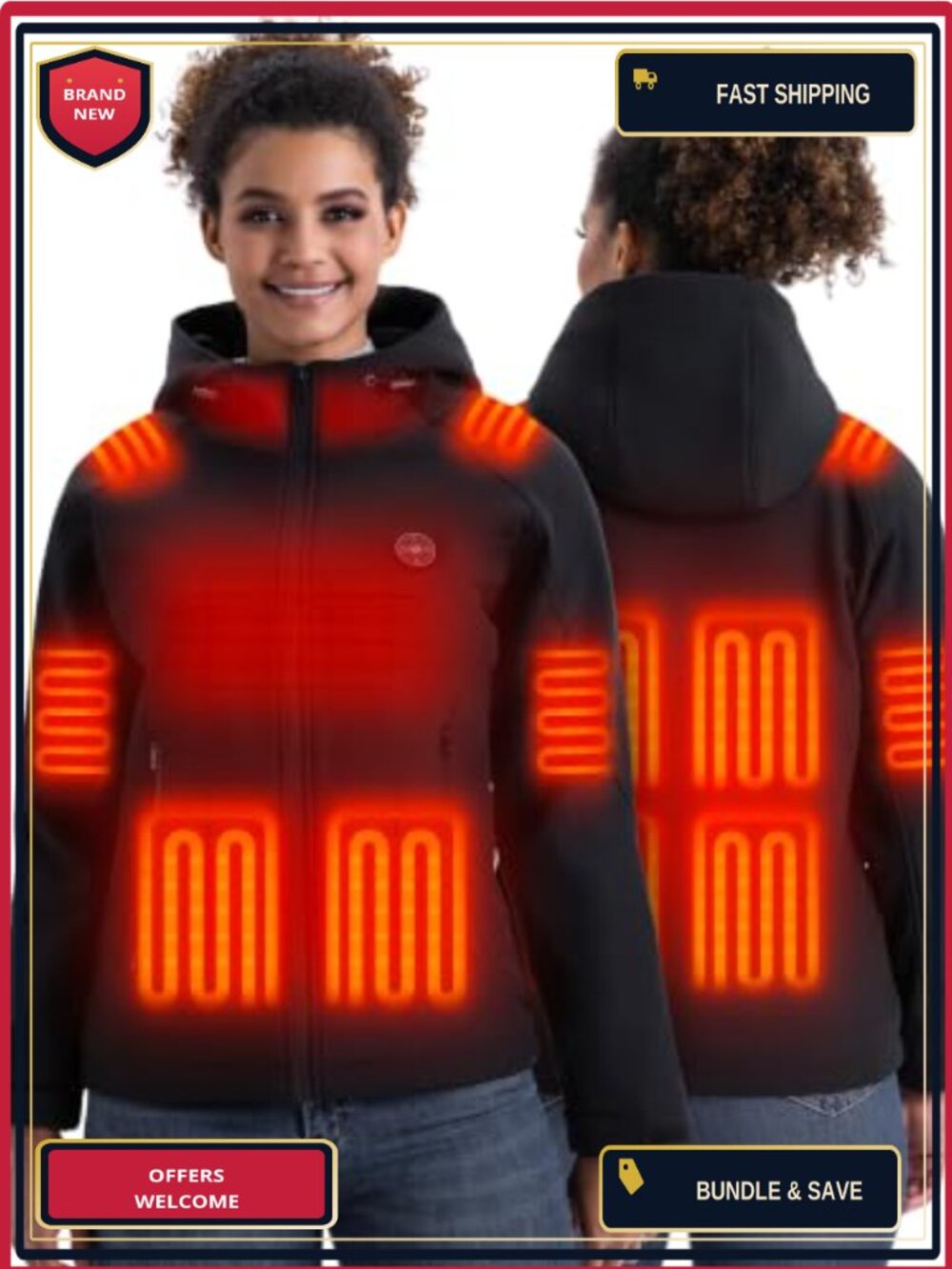 Women's Heated Jacket Carbon Fiber Electric Coat USB Heating Windproof Softshell